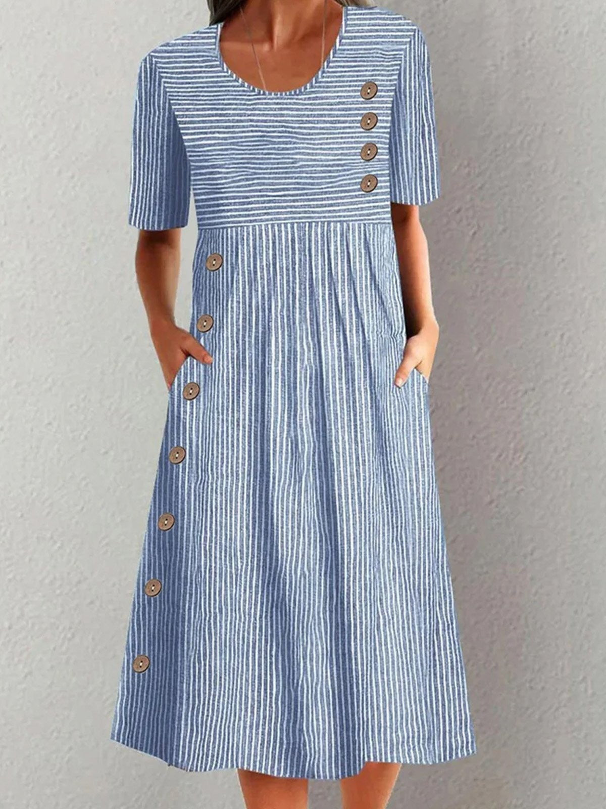Casual midi-jurk met strepen en korte mouwen