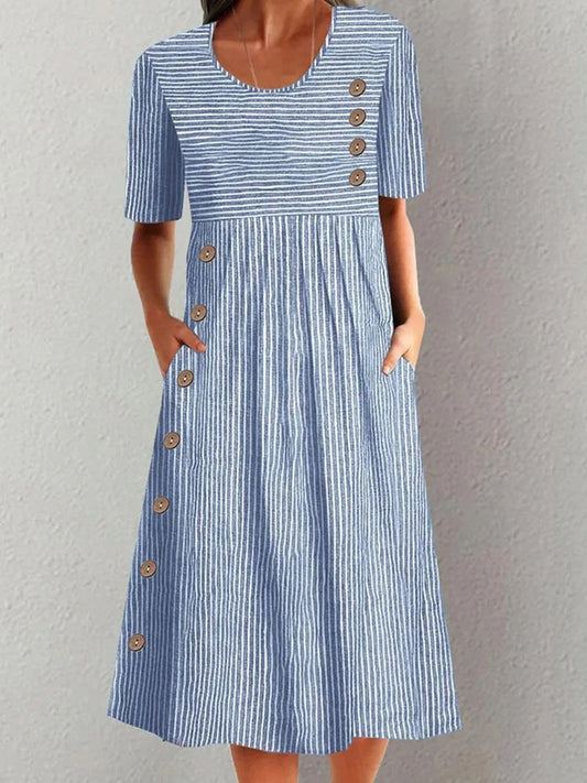 Casual midi-jurk met strepen en korte mouwen
