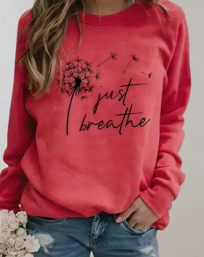 Sara - Trui met ronde hals en opschrift "Just Breath