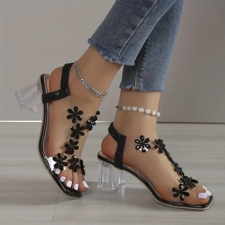 Camila® | Damessandalen met bloem en strass-hak