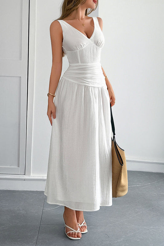 Mouwloze dames maxi jurk met V-hals en hol taille ontwerp