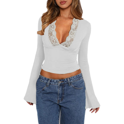 Sissi - Kanten T-shirt met V-hals