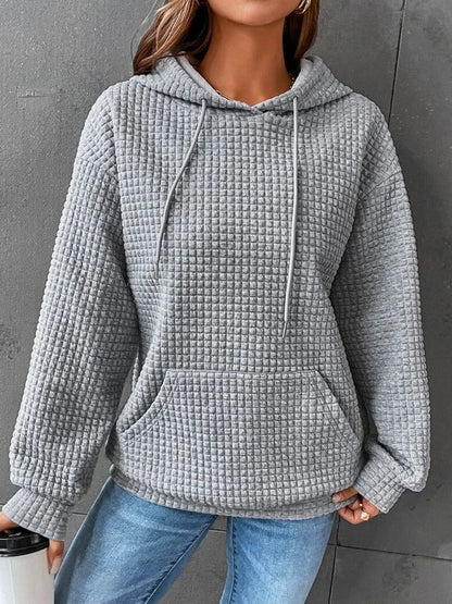 Wafel hoodie met trekkoord voor dames