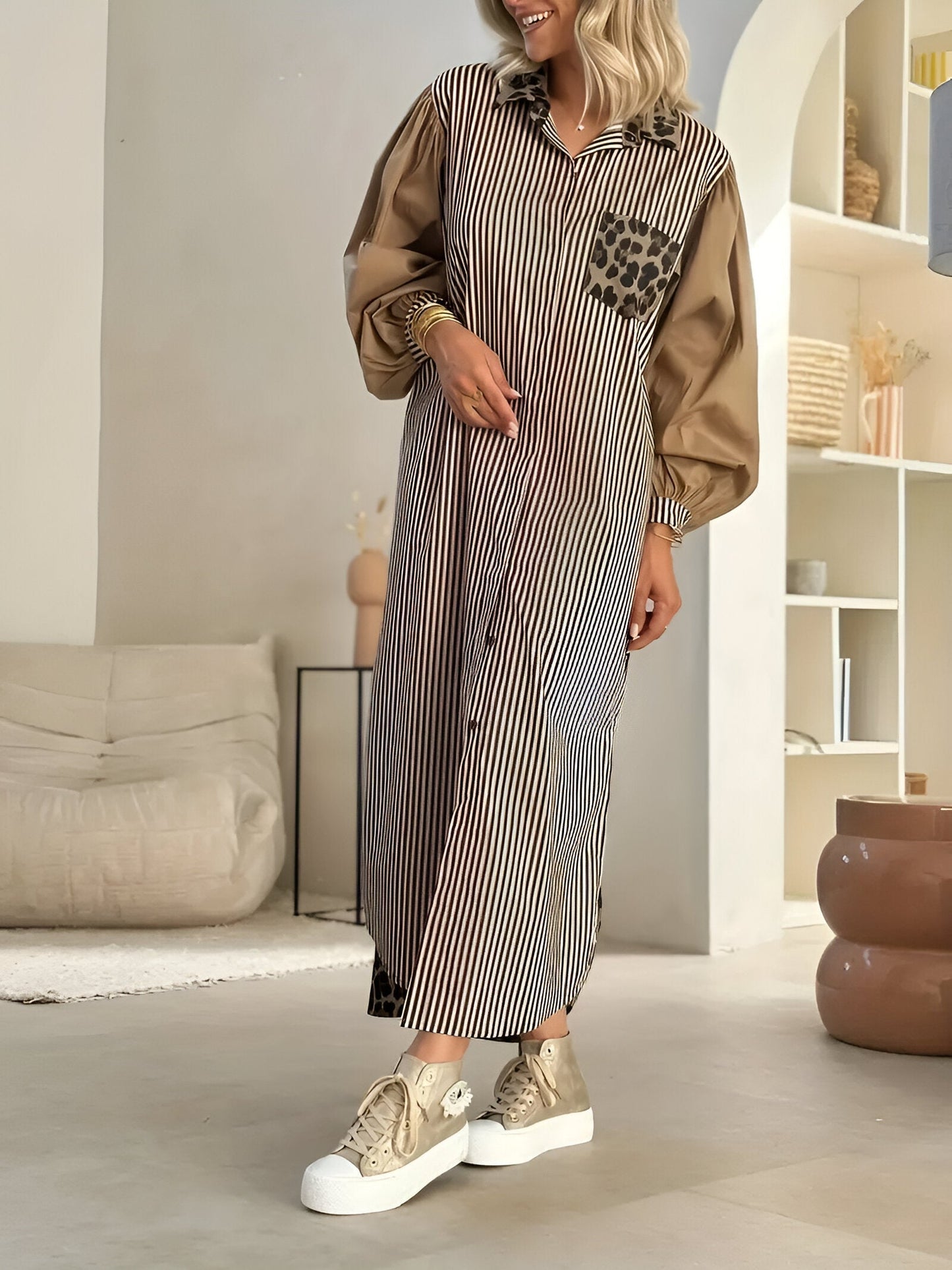 Cerulean | Stijlvolle maxijurk met luipaardpatroon & strepen