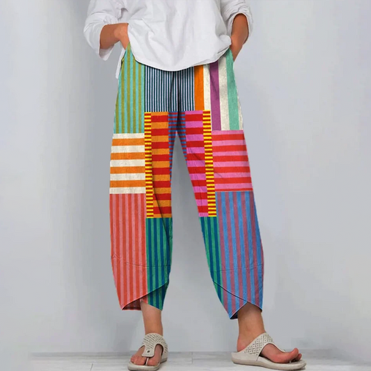 Populaire colour block broek met zijzakken
