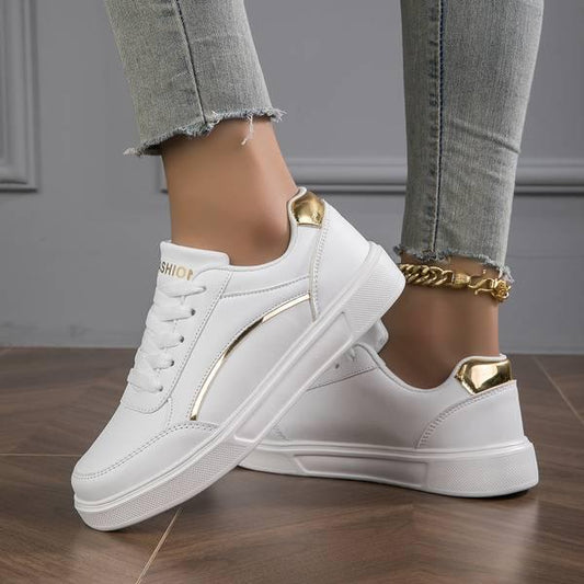 Dianne Sneakers | White Sneakers with Gold/Silver Details