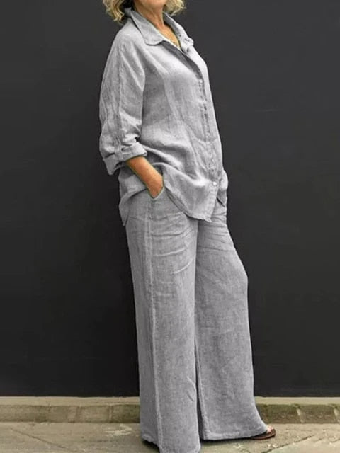 Casual linnen blouse en broekset