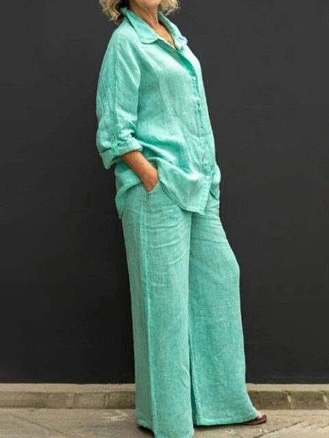 Casual linnen blouse en broekset