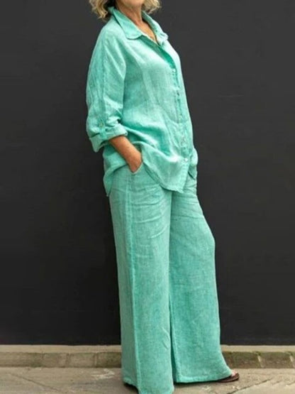 Casual linnen blouse en broekset