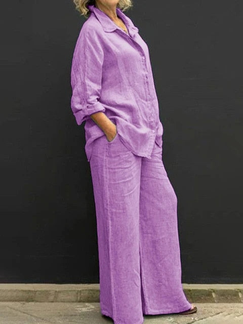 Casual linnen blouse en broekset
