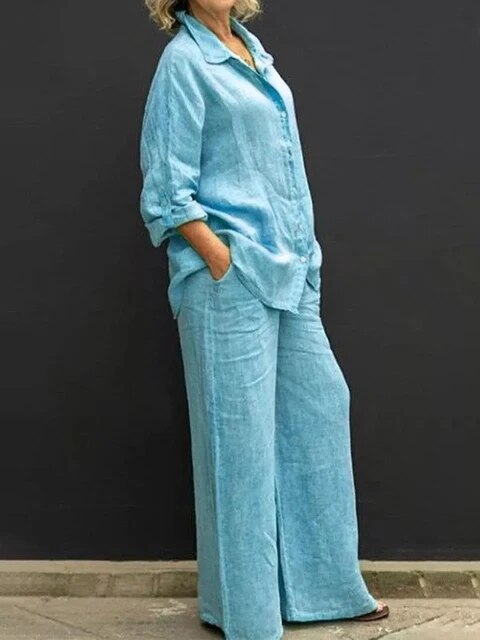 Casual linnen blouse en broekset