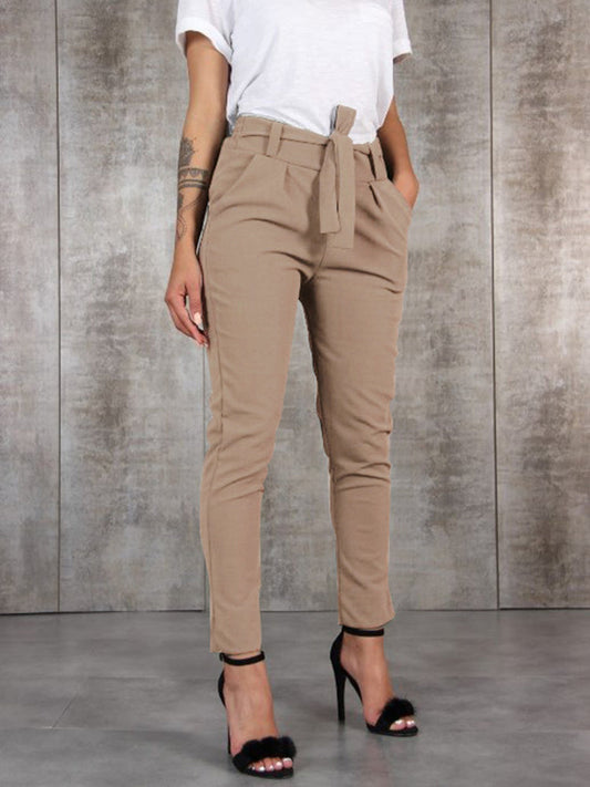 Valérie - Slim-fit broek van zijdechiffon met elastische tailleband en taillebandje