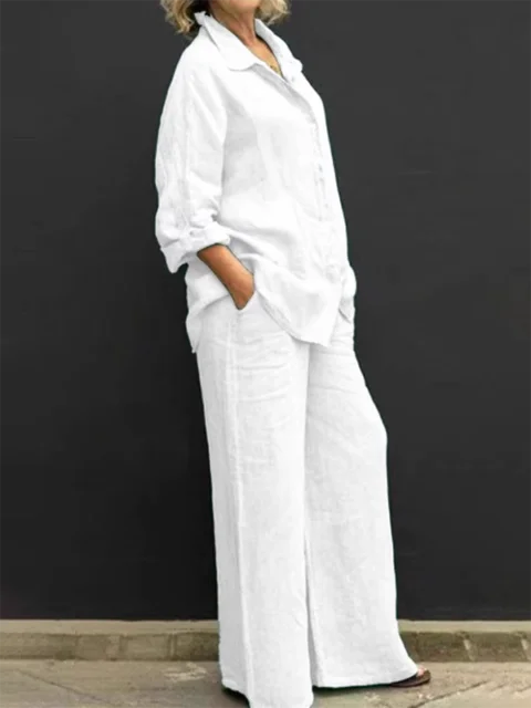 Casual linnen blouse en broekset