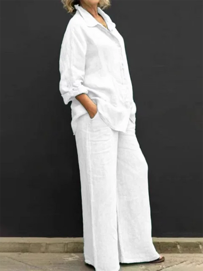 Casual linnen blouse en broekset