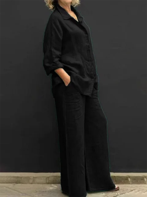Casual linnen blouse en broekset