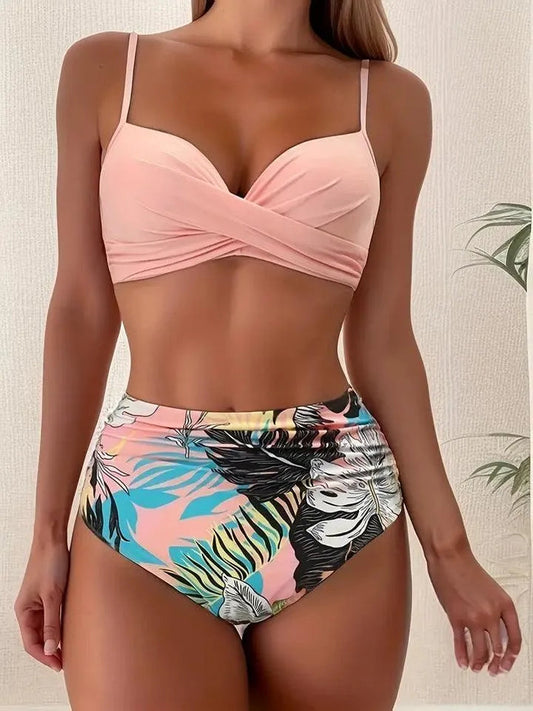 Bikini Dames - Tropische Collectie - Vibrante Print, V-hals, Verstelbare Bandjes - Perfect voor Zonnige Dagen