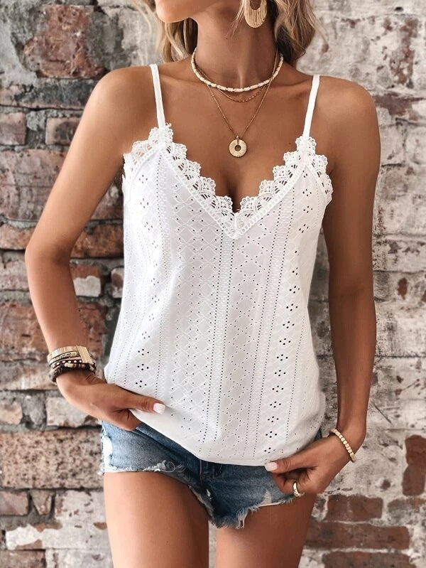 Susan - T-shirt met V-hals en kant
