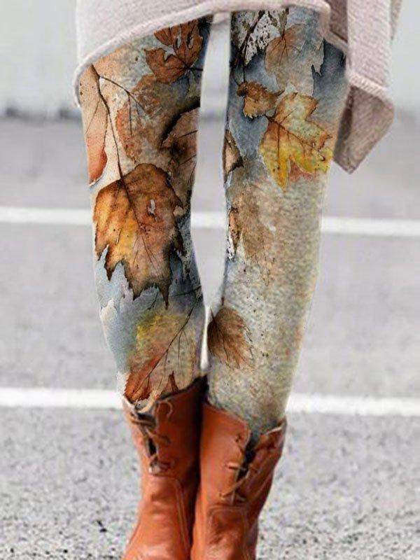 Casual broek met bladprint