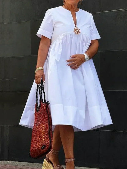 Holidays bloemenbroche effen midi-jurk effen los