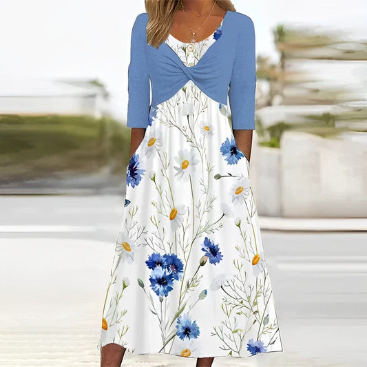 -Stijlvol blauw bloemenjurkje