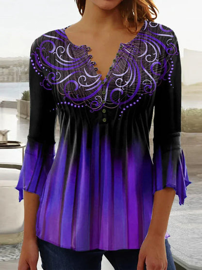 Jessica Top femme manches longues imprimé fleuri graphique