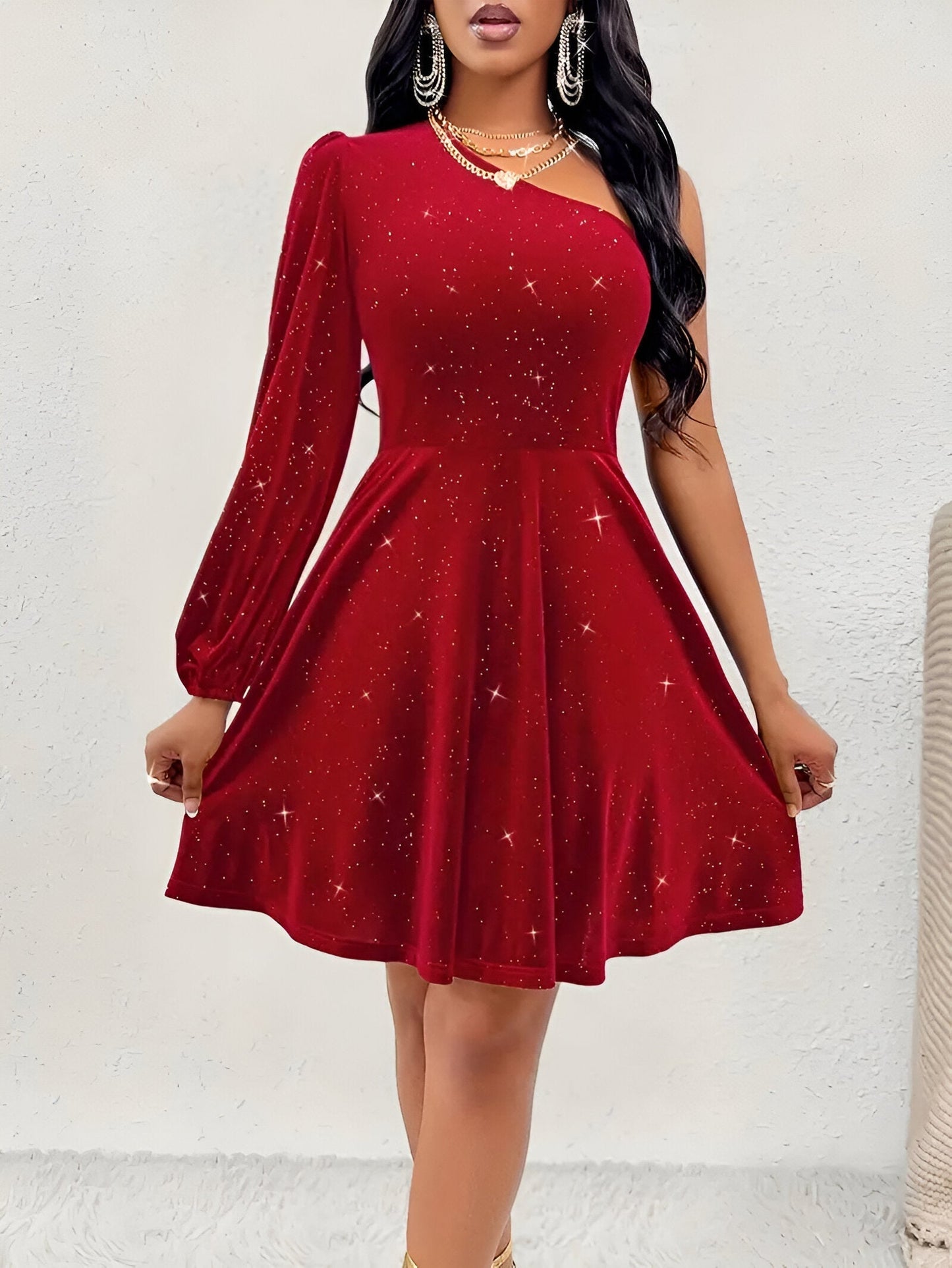 Maja | Elegante één-schouder overhemdjurk met ruches