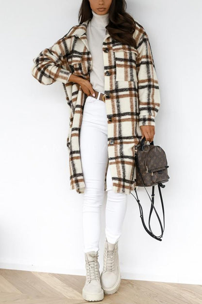 Wacine Coat | Long Checked Wool Coat with Pockets