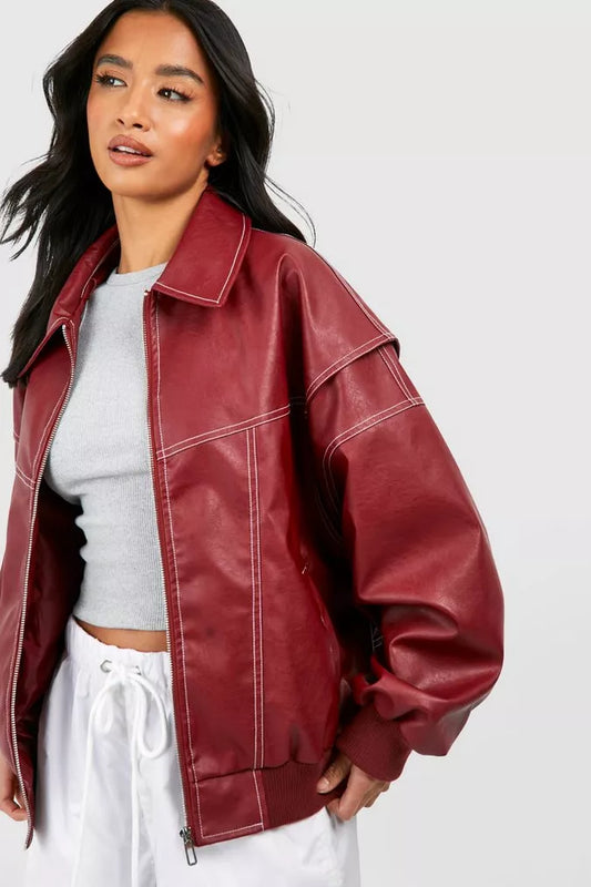 Rood oversized leren jack