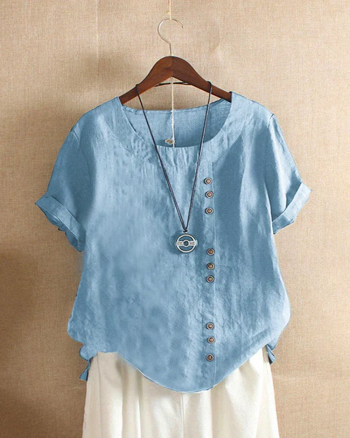 Carmella | Stijlvolle Blouse met Ronde Hals en Knopen