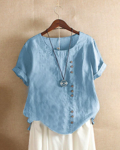 Carmella | Stijlvolle Blouse met Ronde Hals en Knopen