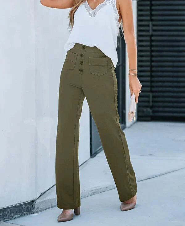 Broek met hoge taille en knopen aan de voorkant voor dames