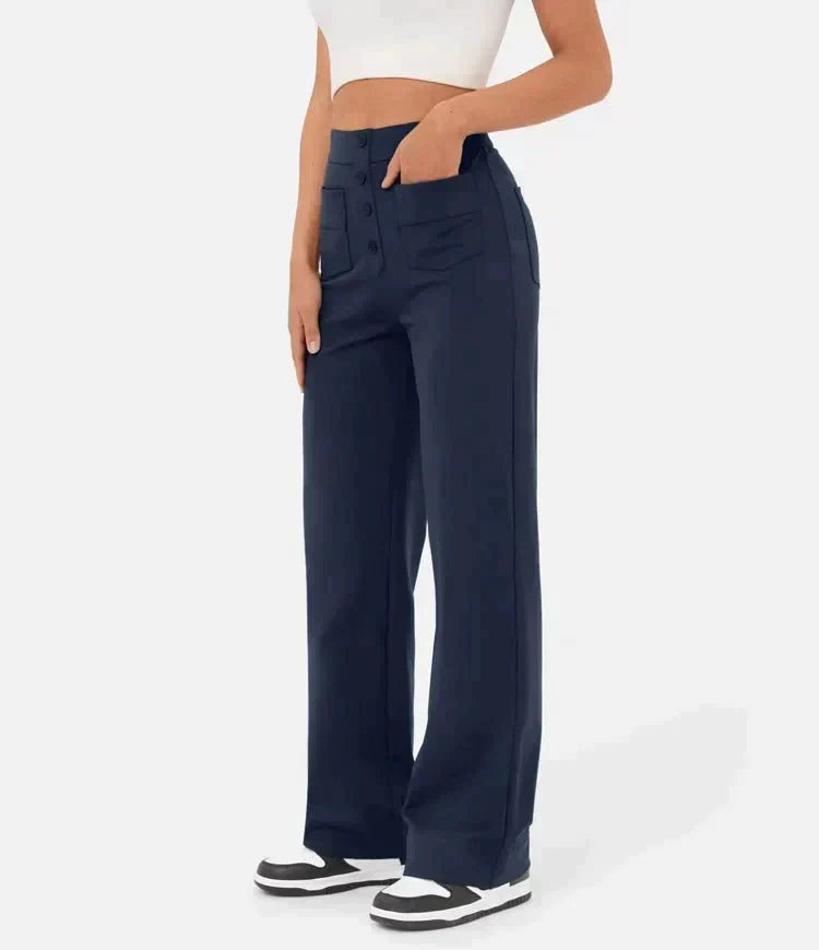 Broek met hoge taille en knopen aan de voorkant voor dames