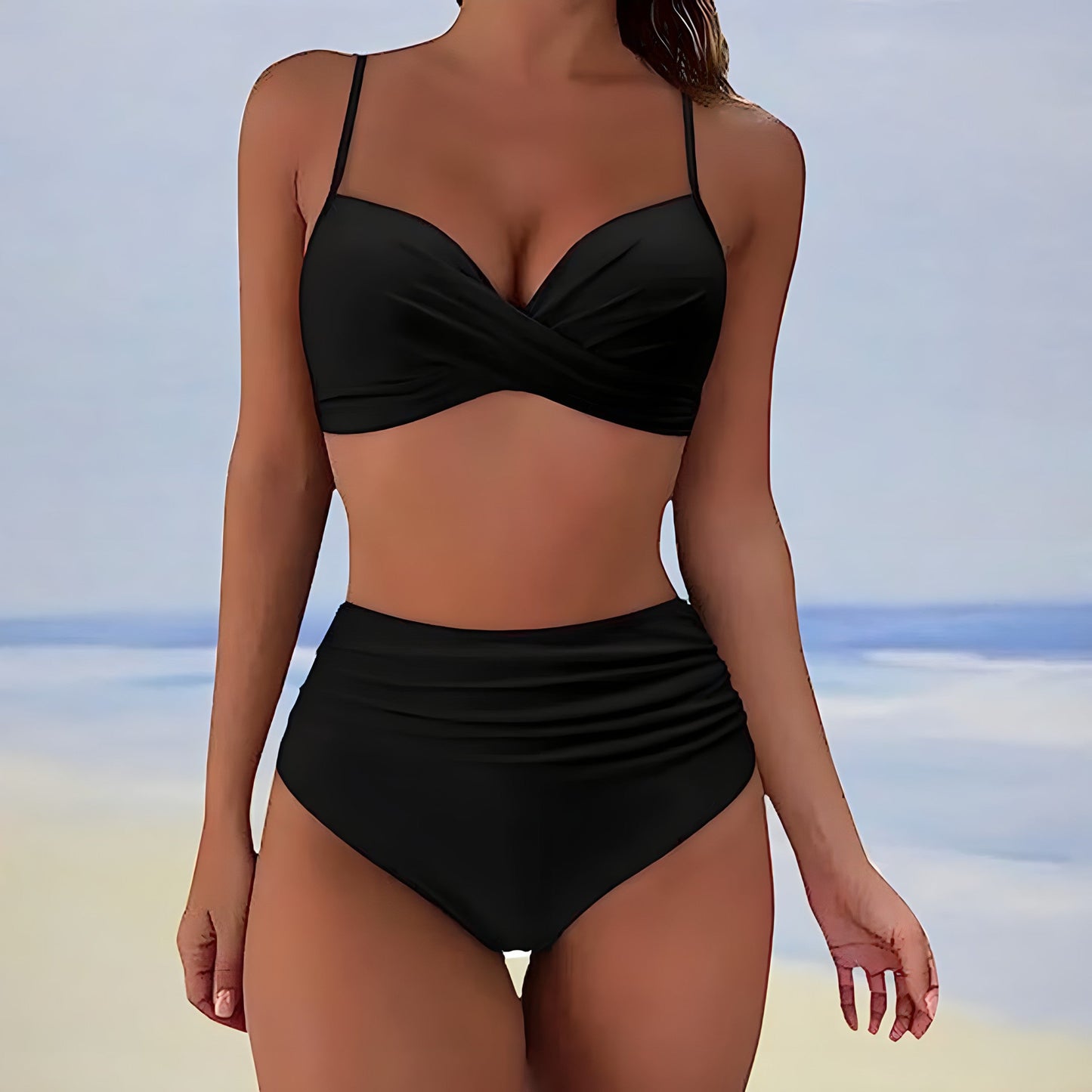 Bikini met hoge taille en gedraaide top