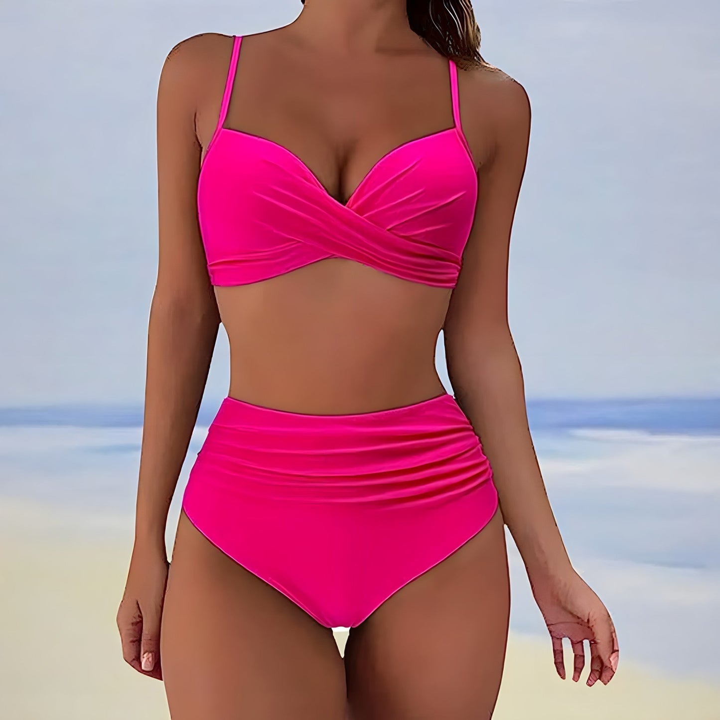 Bikini met hoge taille en gedraaide top