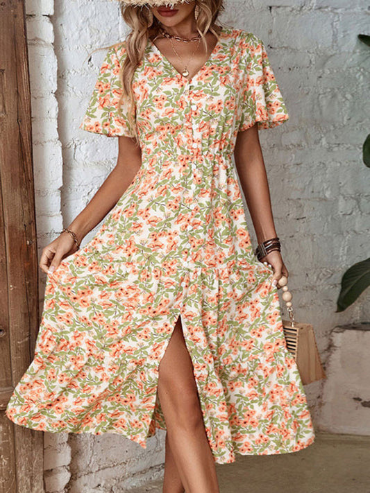 damesjurk met knoopsluiting en bloemenprint