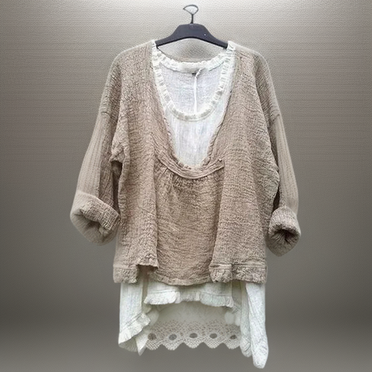 Zakia Blouse | Casual Lange Mouw Dubbele Blouse