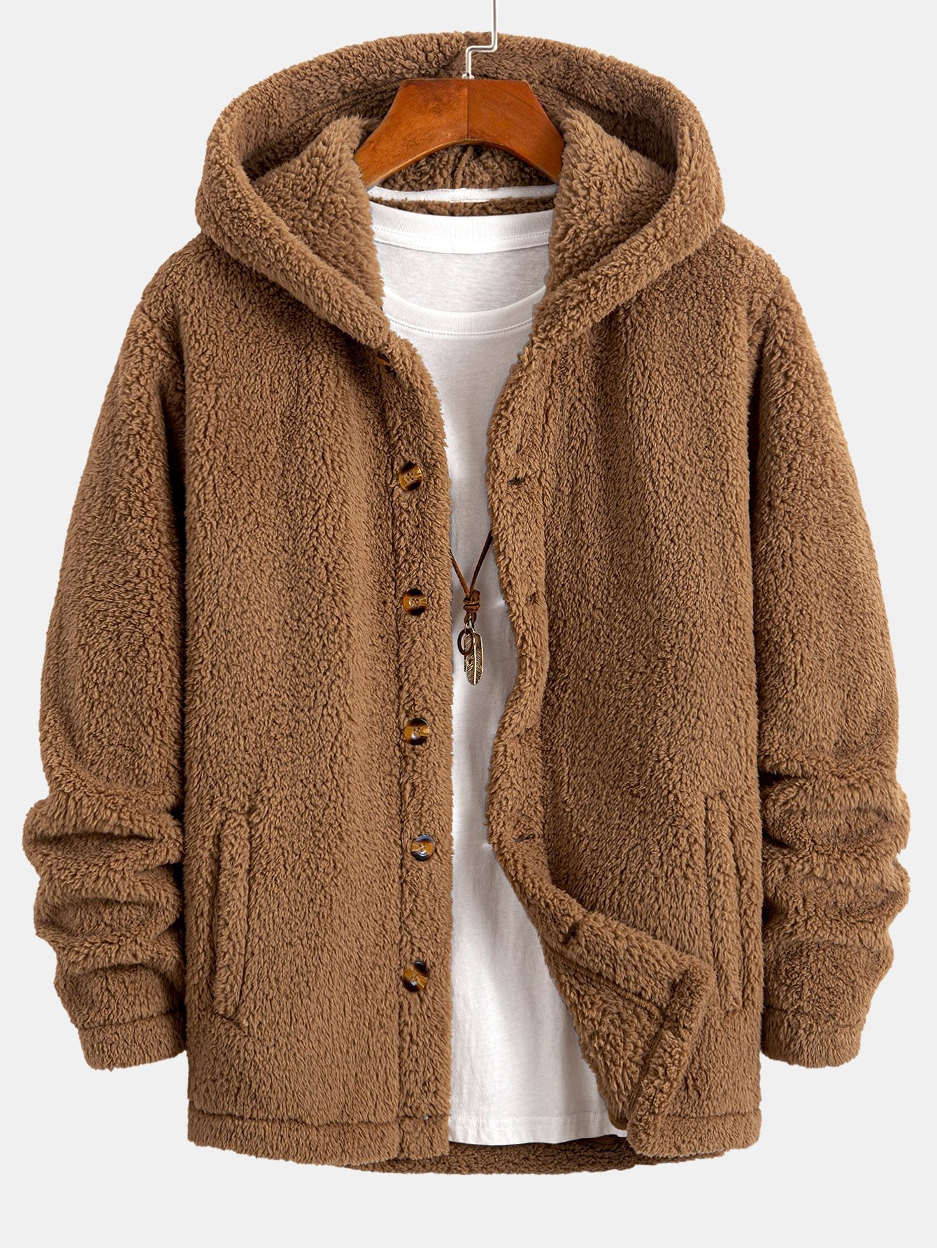 Ravo™ Jas van knusse teddyfleece met capuchon en knoopsluiting.