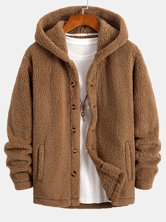 Ravo™ Jas van knusse teddyfleece met capuchon en knoopsluiting.