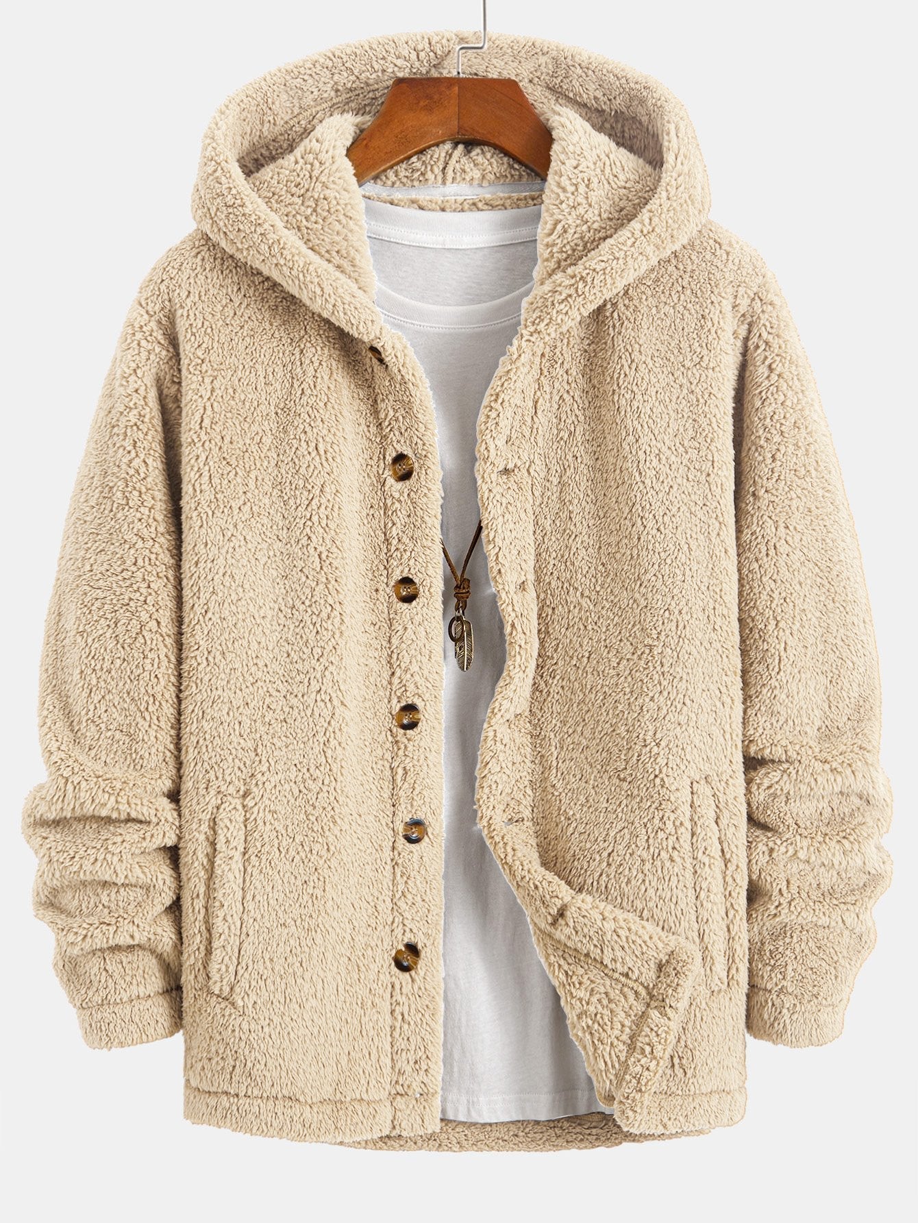 Ravo™ Jas van knusse teddyfleece met capuchon en knoopsluiting.