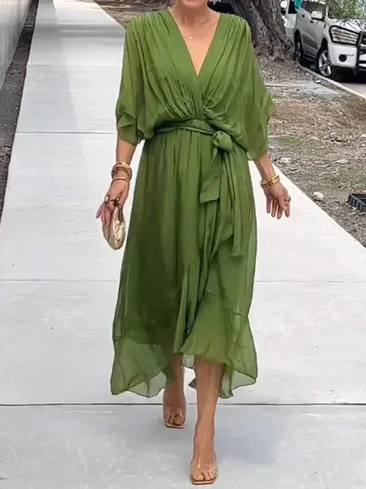 Chiffon jurk met V-hals