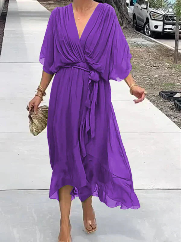 Chiffon jurk met V-hals