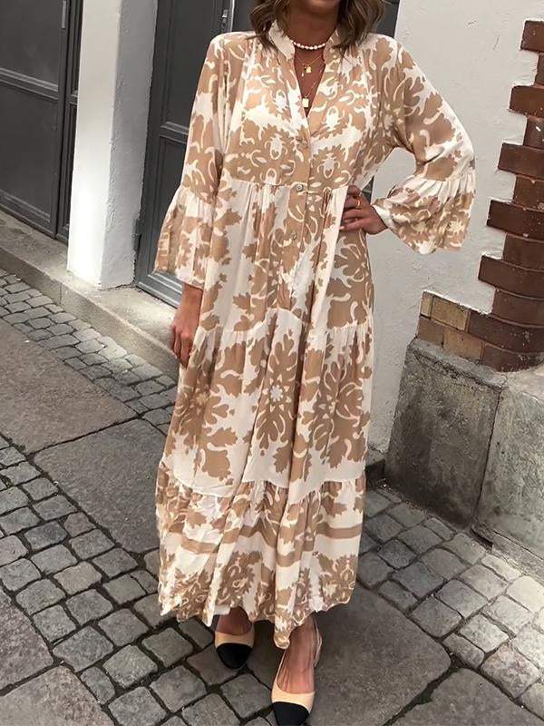 Maxi jurk met bloemenpatroon en lange mouwen