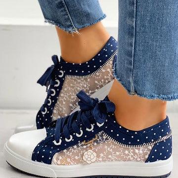 Kaida Sneakers | Denim Sneakers with Laces and Floral Mesh Design