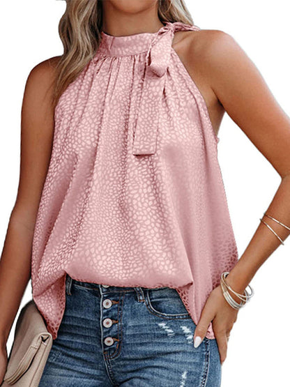 Mouwloze top met strik en luipaardprint in de nek
