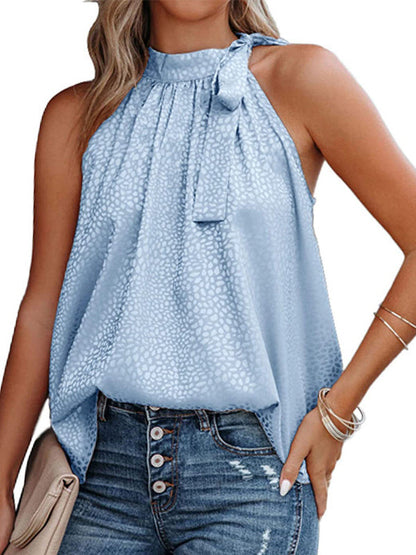 Mouwloze top met strik en luipaardprint in de nek