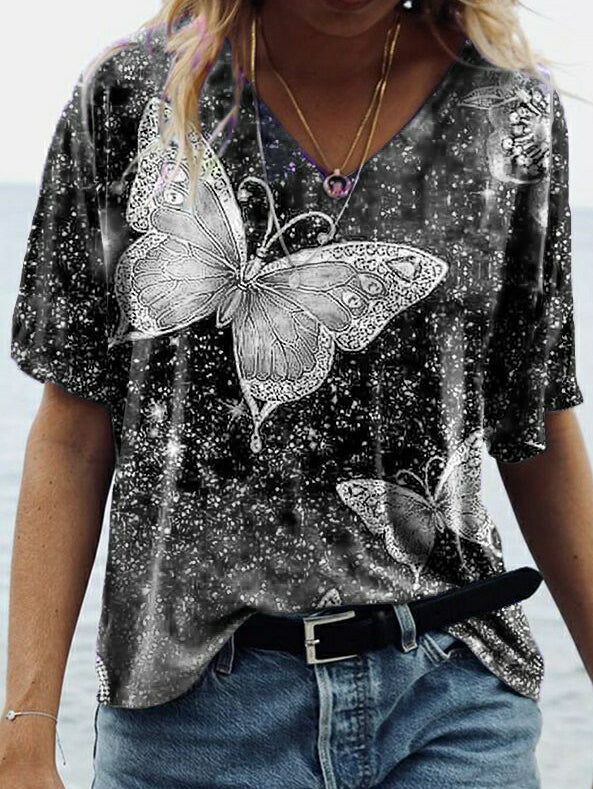T-shirt met vlinderprint en halflange mouwen
