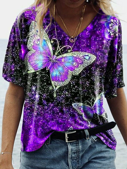T-shirt met vlinderprint en halflange mouwen