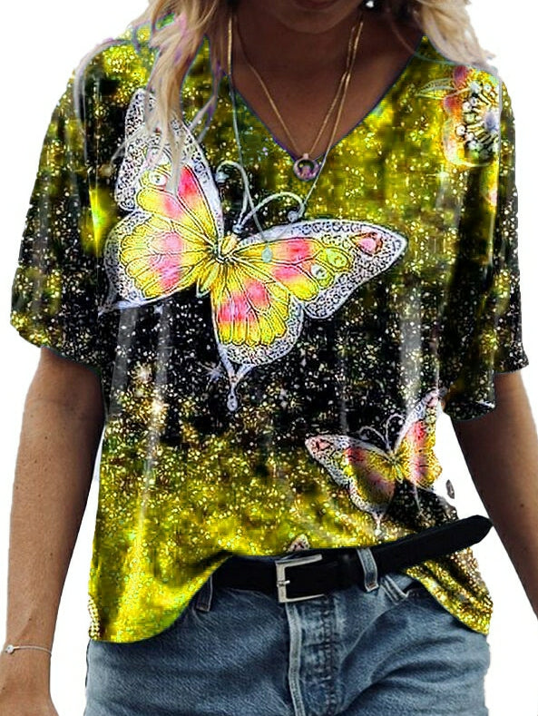 T-shirt met vlinderprint en halflange mouwen