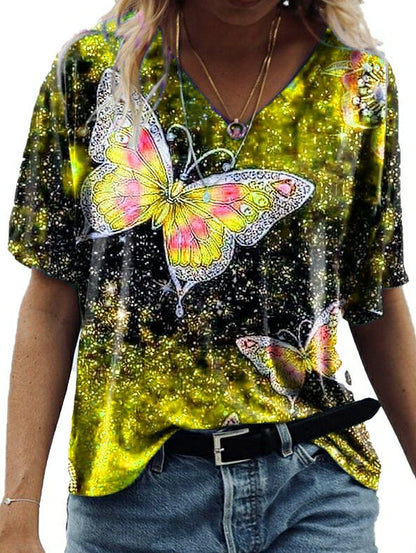 T-shirt met vlinderprint en halflange mouwen