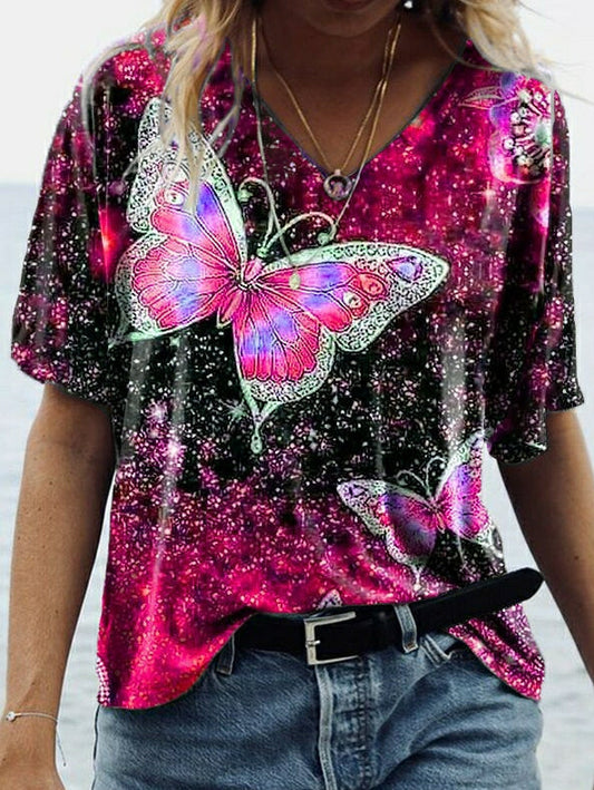 T-shirt met vlinderprint en halflange mouwen